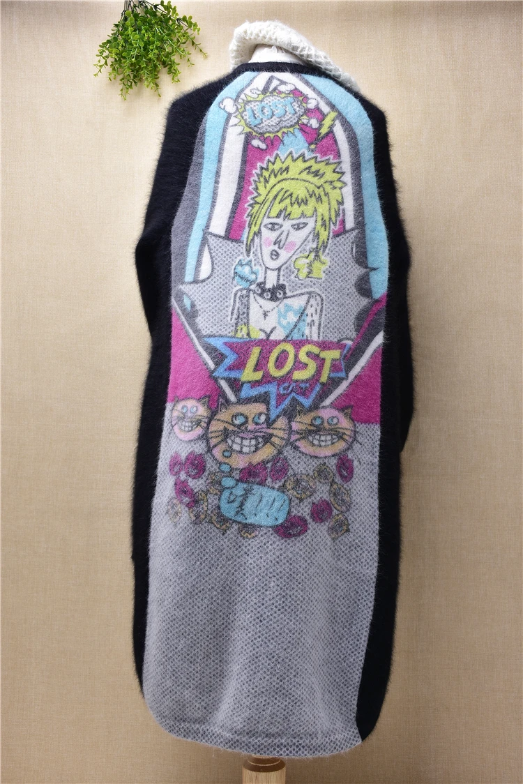 Женское Модное Длинное свободное кашемировое пальто с принтом crazy girls длинное