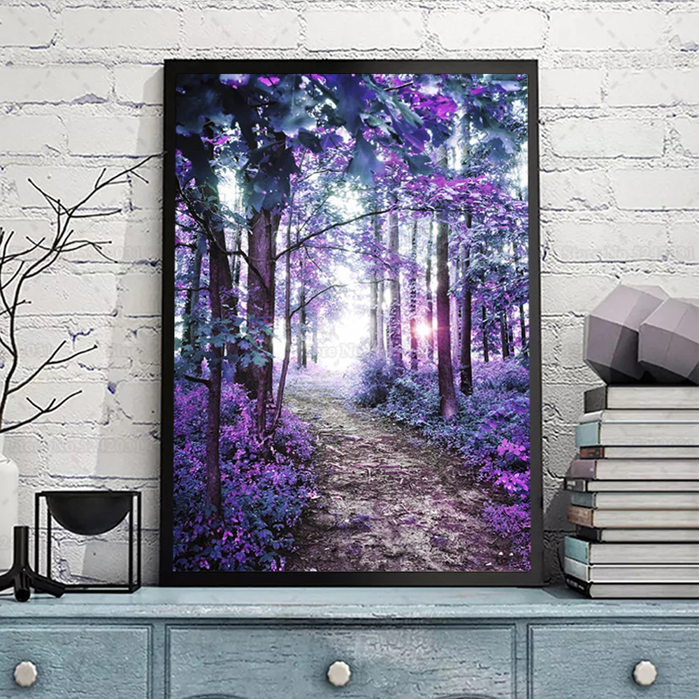 Фиолетовые сны 5D полная дрель Алмазная картина фантазия с фиолетовым лесом и