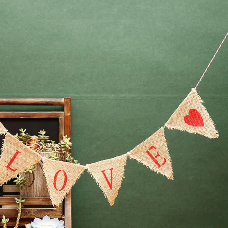 Письмо Сердце печатные мешковины баннер флаг овсянка гирлянда День Святого