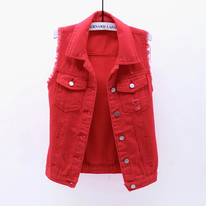 

6 Colors Sleeveless Women Denim Jackets 2021 New Spring Summer Female Jean Waistcoat Pockets Slim Outwear Vest S-2XL