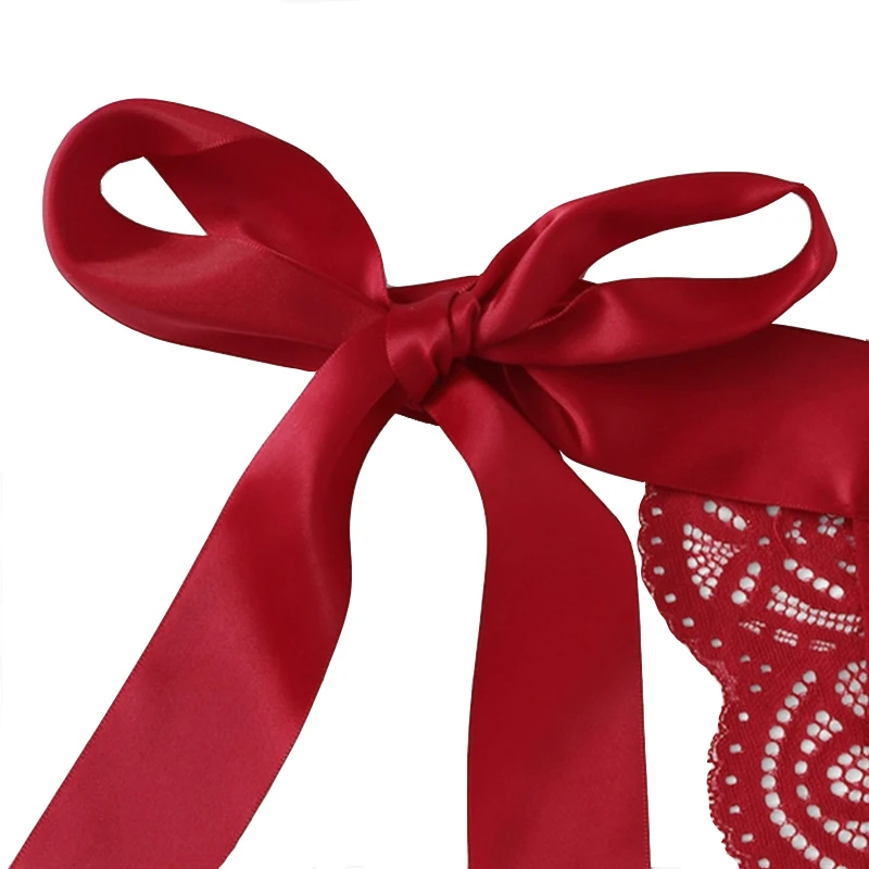 

Hot Sexy Women's Lingerie Set Hollow Lace Underwear Exotic Mesh Perspective Sling Bar+Briefs Female Costume Lace Bow-Knot Suit