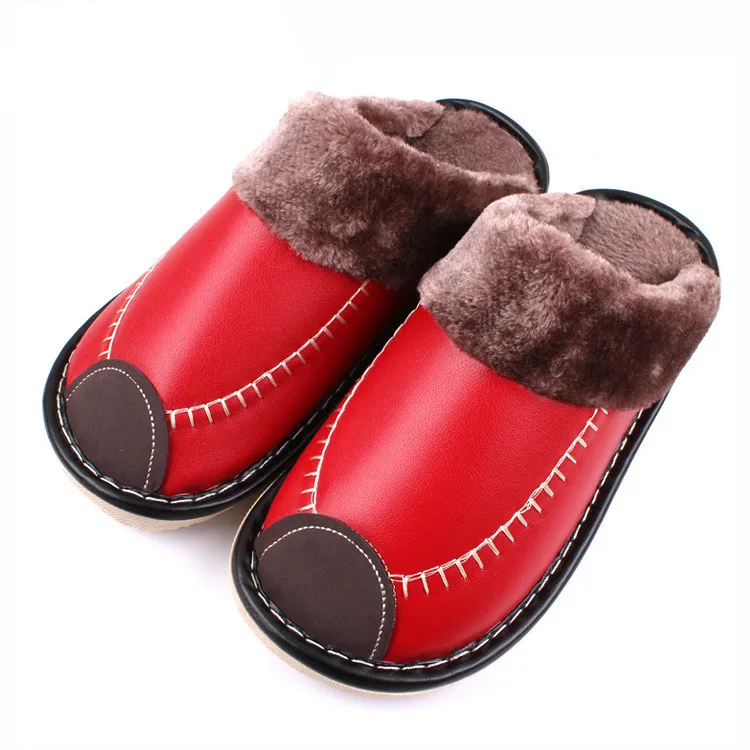 

Women's Winter Cotton Slippers PU Leather Waterproof Warm Home Slippers Thick-brimmed Slippers Soft Comfortable Fashion Shoes