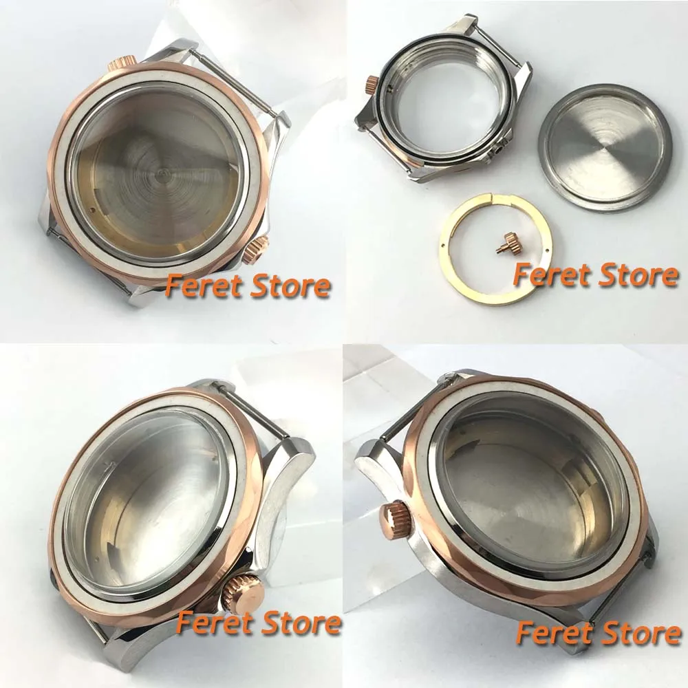 Полированный 41 мм розовое золото черный Сапфир из нержавеющей стали подходит для