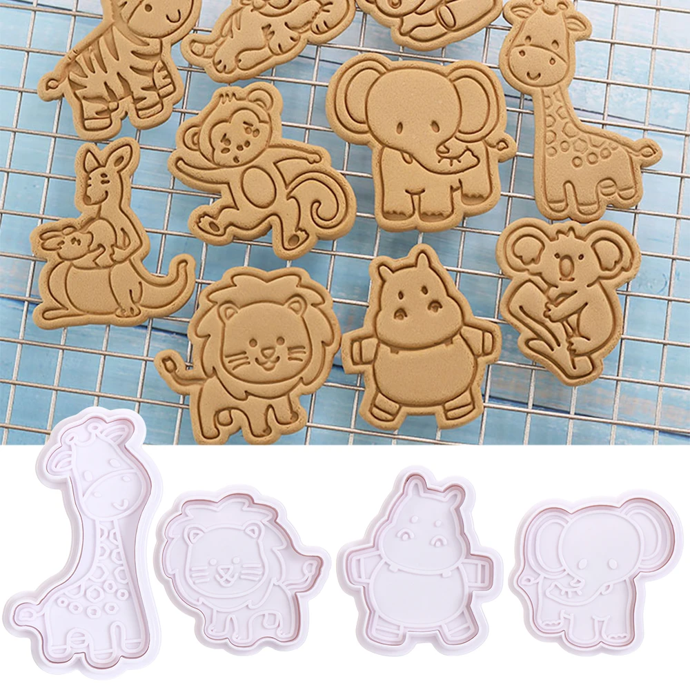

4Pcs/Set Dinosaur Plastic Decorative Biscuit Mold DIY Kitchen Cake Decorating Tools Cookie Cutter Stamp Fondant Embosser Die