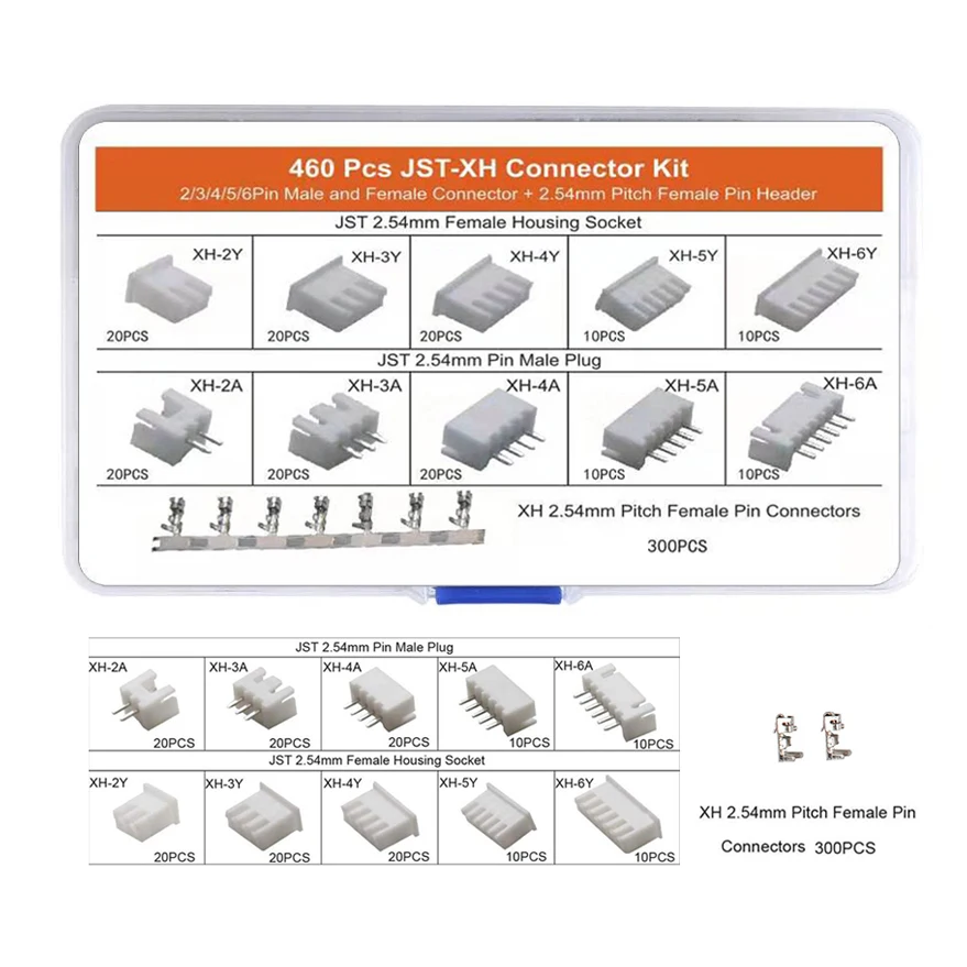 2.54mm XH2.54-4P Connector Kit Pin Housing 4Pin 3A 400pcs 