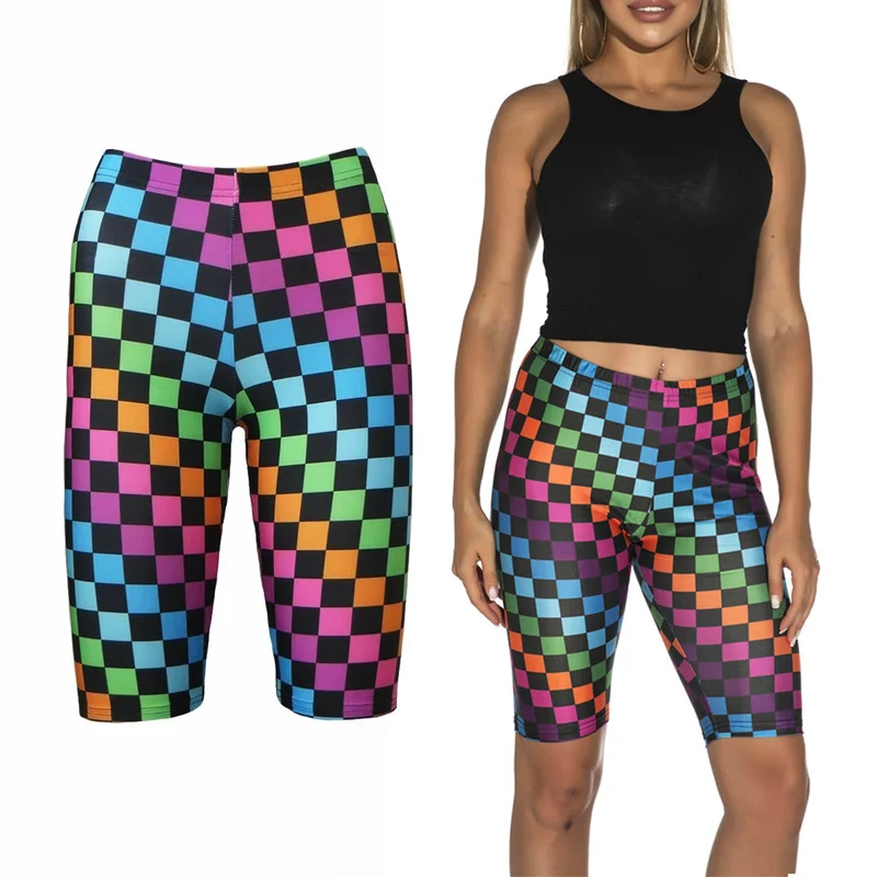 

Women's Rainbow Plaid Shorts Casual Short Pants Sweatpants Tight Short Leggings Sport Fitness Bodybuilding Running Jogging Pants