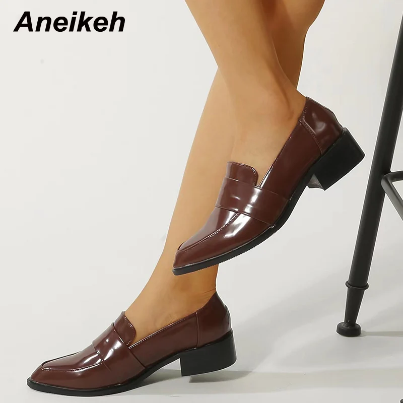 

Новые туфли-лодочки Aneikeh из искусственной кожи с острым носком, без шнуровки, женские туфли, базовая Повседневная Этническая однотонная кор...