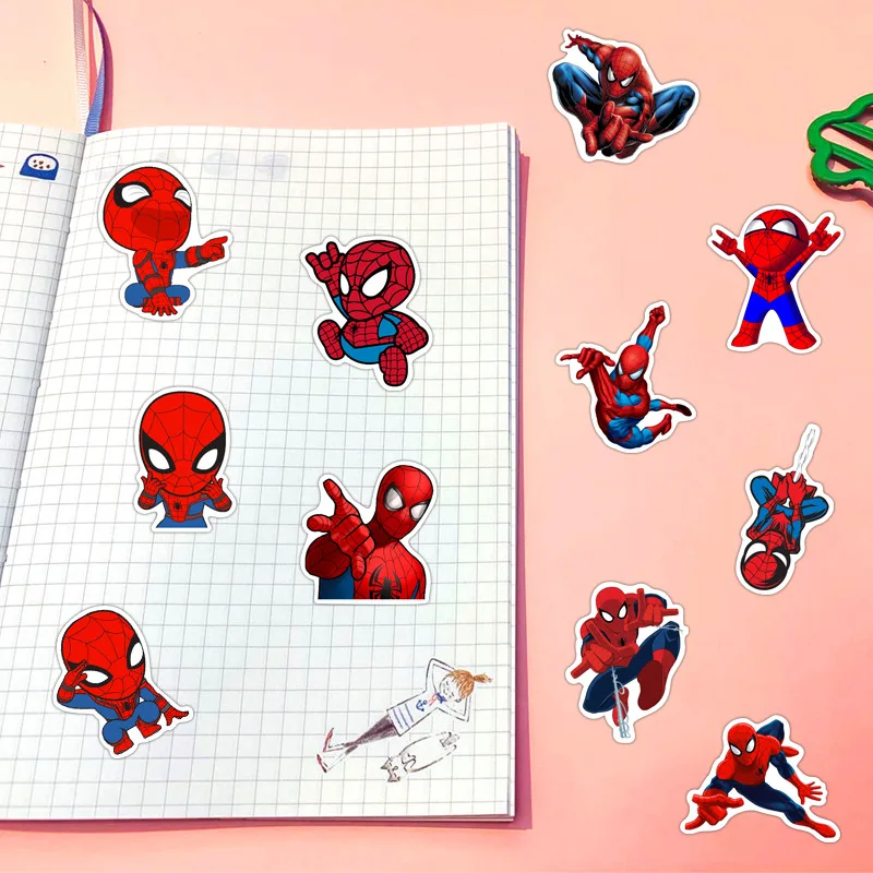 Disney-pegatinas de Spiderman para ni&ntilde;os, calcoman&iacute;as divertidas de Los Vengadores, para monopat&iacute;n, guitarra, ordenador port&aacute;til, equipaje, dibujos animados, impermeables, 10/35 Uds.-3