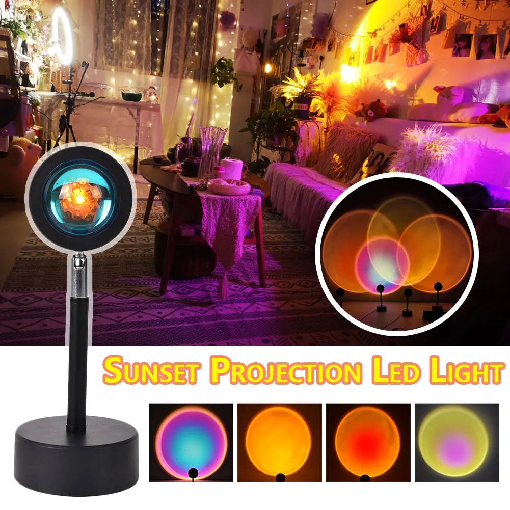 

Sunset Projection Led Light Rainbow Atmosphere Lamp Creative Background Wall Decoration Projector Lamp for Living Room