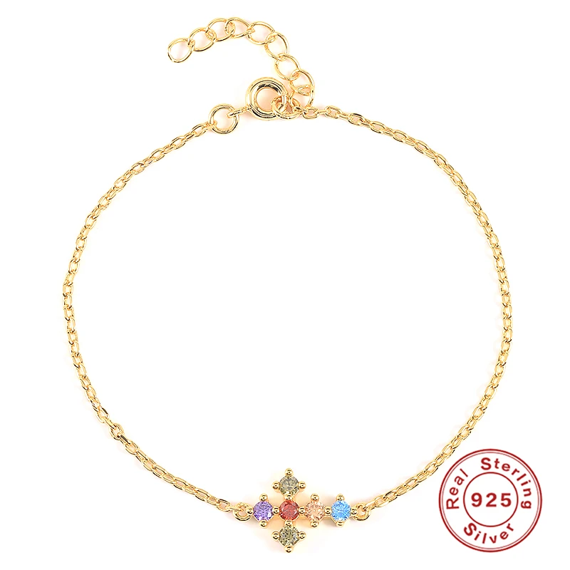

Aide 925 Sterling Silver Colorful Zircon Cross Bracelet Adjustable Chain Women European Luxury Jewelry For Party Wedding Gift