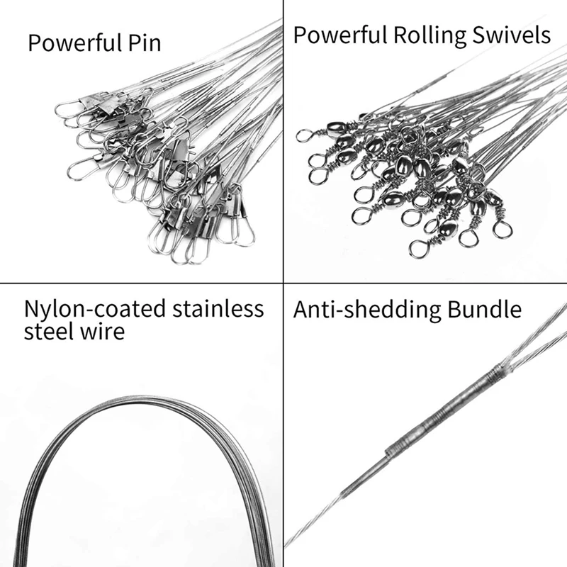 

144PCS Fishing Wire Leader-for Fishing, Fishing Leader with Swivels and Snaps,Silver & Green