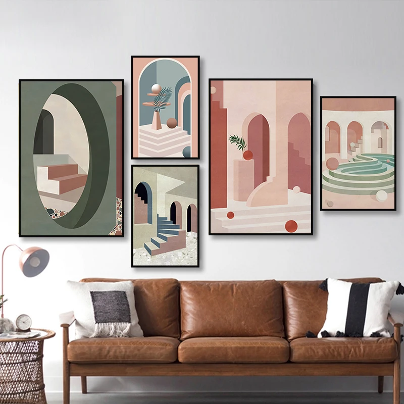 

Geometric Architecture Abstract Painting Living Room Print Canvas Mural Living Room Bedroom Poster Home Decor Painting Frameless