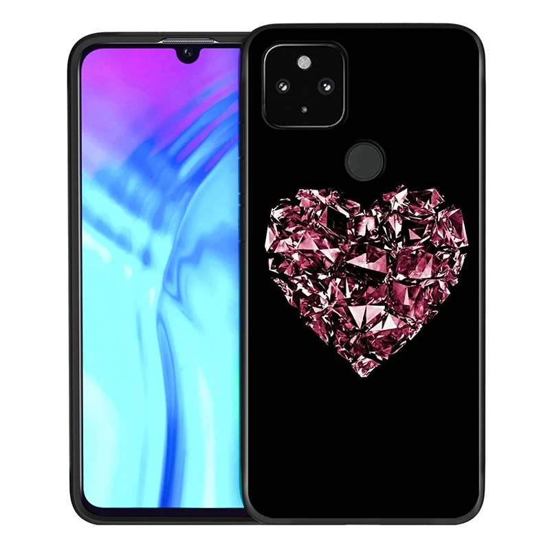 

Luxury Diamond Love Shockproof Cover for Google Pixel 5 4 4a XL 5G Black TPU Soft Phone Case