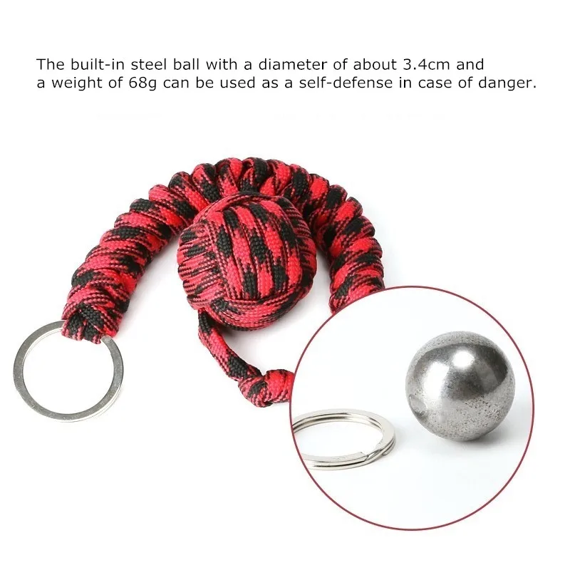 

Hot Lanyard Outdoor Security Protection Key Ring Round Men Women Self-Defense Woven Steel Ball Carry Light 24cm
