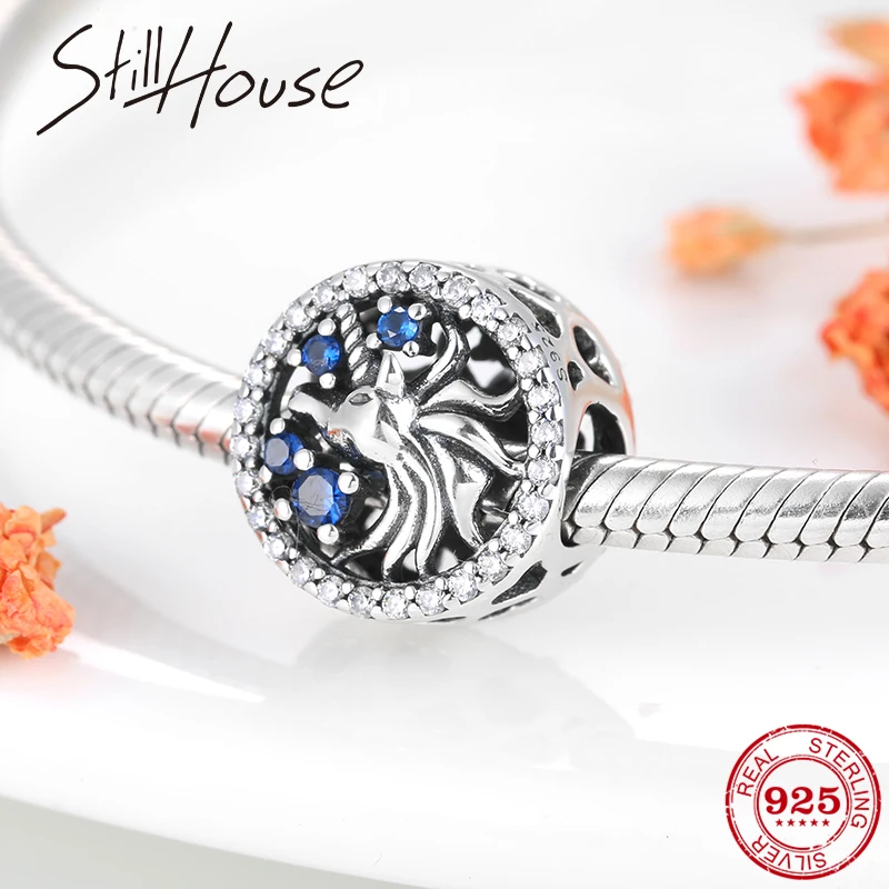 Подлинное серебро 925 пробы очаровательный Единорог круглые модные бусины