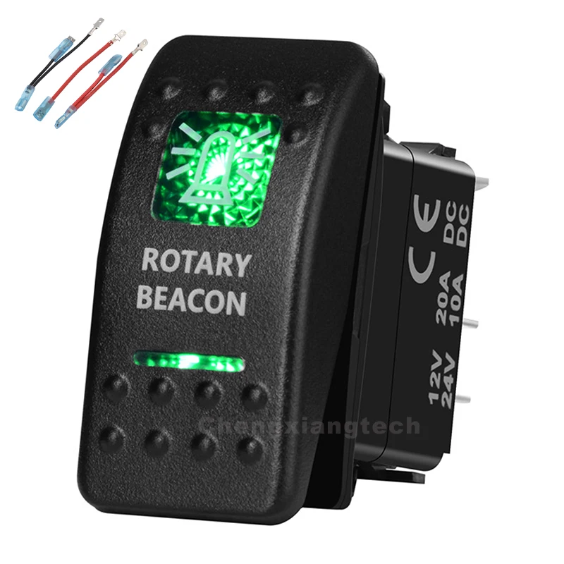 

Green Led Printed Rocker Switch Rotary Beacon 5P on-off SPST 12V/20A 24V/10A+Jumper Wires Set for Car Boat Waterproof