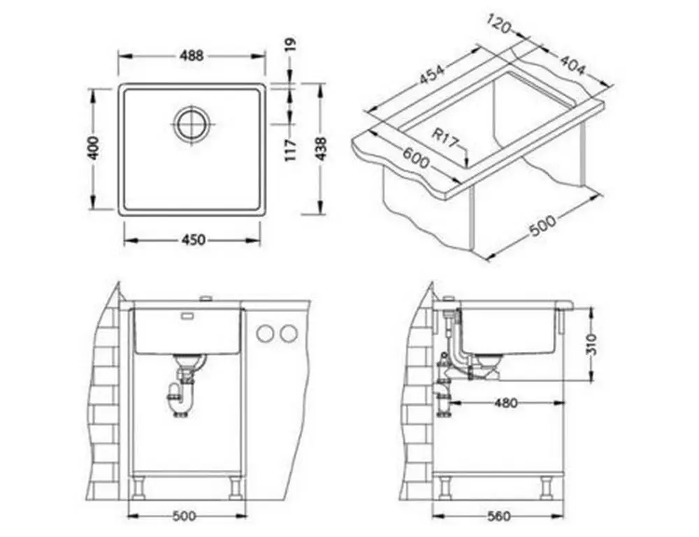 Мойка Kombino 40 SAT-90 450X400X200 в комплекте с сифоном 1102384