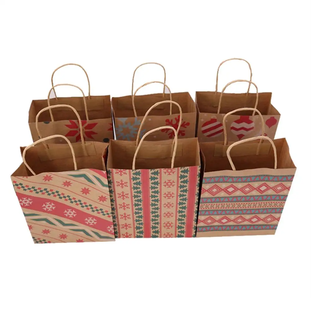 

10 Christmas Gift Bags Beautifully Printed Kraft Paper Bags Universal Handbags Kraft Paper Bag