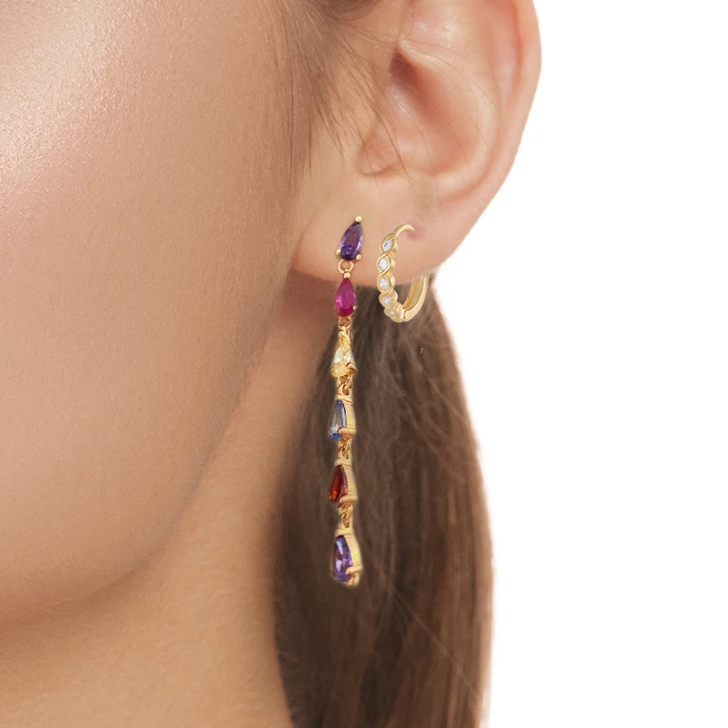 

GS 925 Sterling Silver Heart Shape Hoop Earrings For Women Gift Geometric Rectangle U Half Circle Zircon Huggie Earrings Jewel