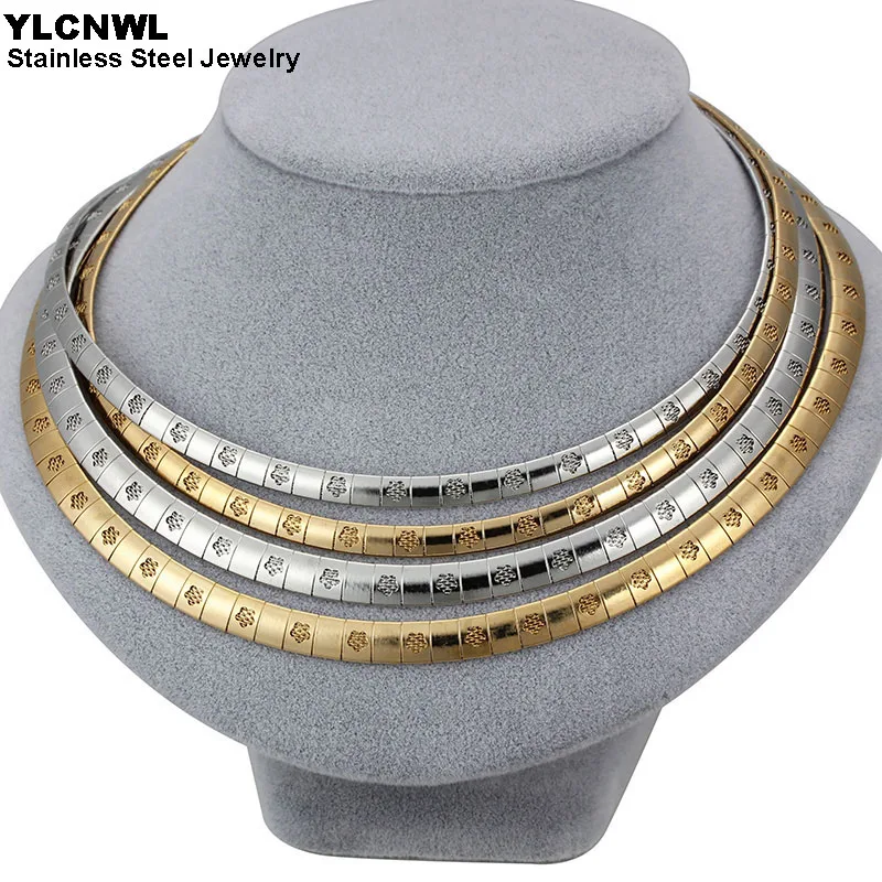 Ожерелья из нержавеющей стали золотого цвета для женщин чокер с цветочным узором