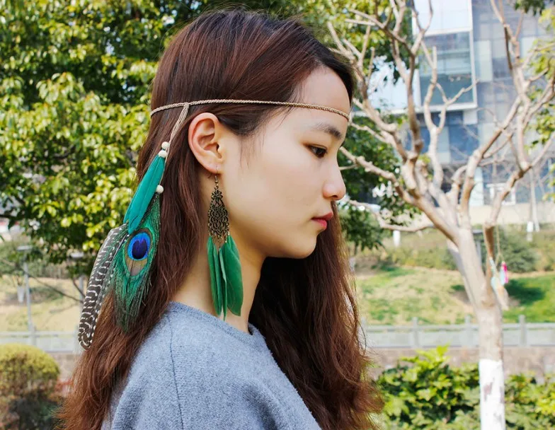 3 цвета красивый дизайн длинные серьги Богемия большой легкий перо Модные