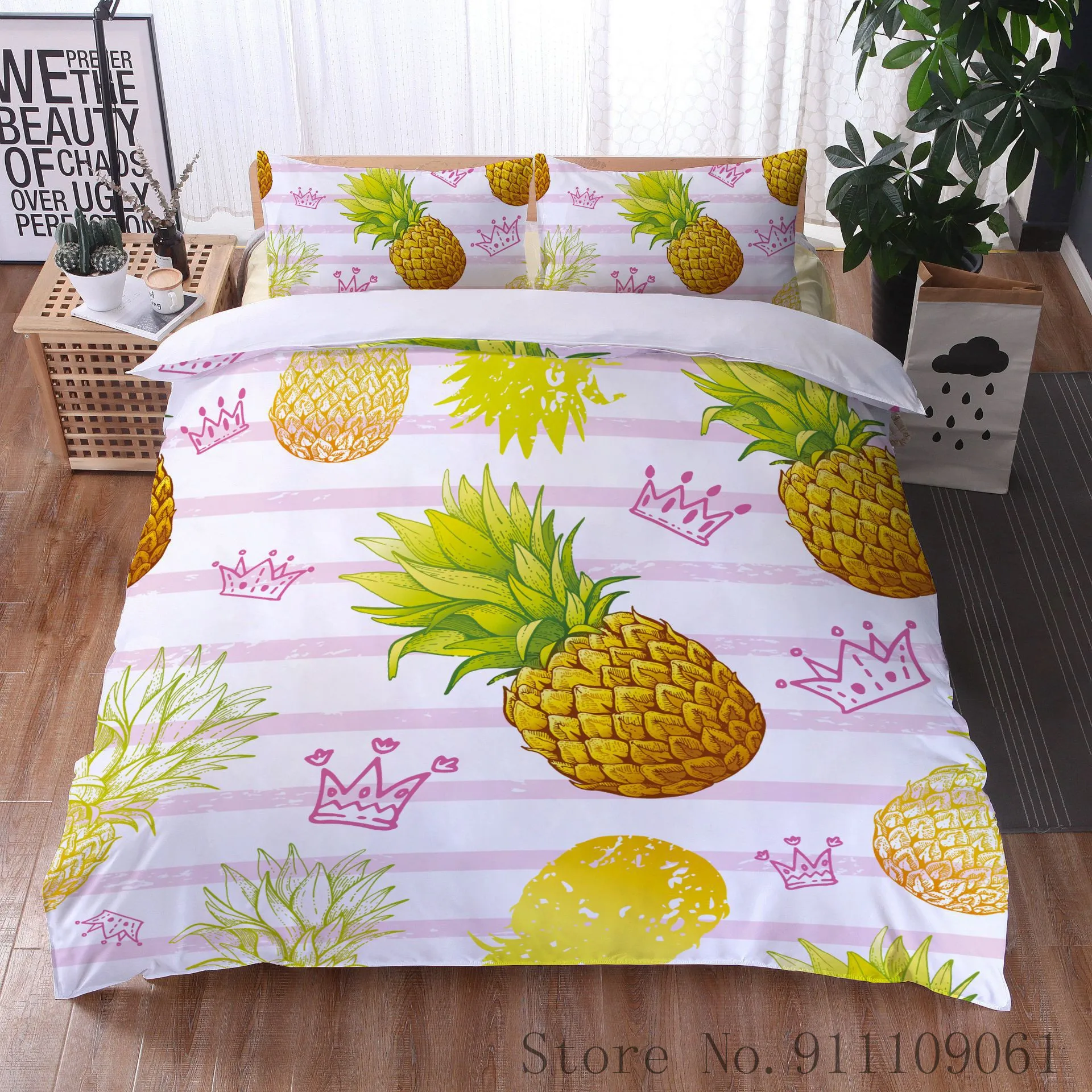 

Home Textiles Cartoon Fruit Pineapple Pattern 3D Digital Print Bedding Set Room Decor Duvet Cover Pillowcase Complete Set 2/3pcs