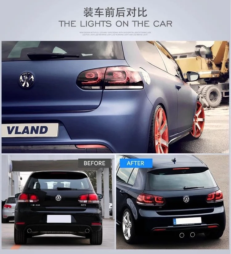 VLAND Factory для автомобиля светодиодный фонарь в сборе для Golf 6 светодиодный задний фонарь 2008-2013 светодиодный задний фонарь с DRL+ Реверс+ тормоз+ движущийся сигнал