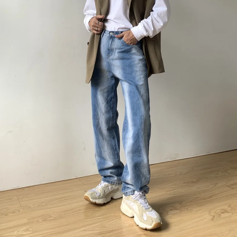 Unique Gradient Jeans Men Korean Stacked Jeans Loose Drooping Boyfriend Straight Wide Leg Pants Man Trousers Trendy Denim Jeans