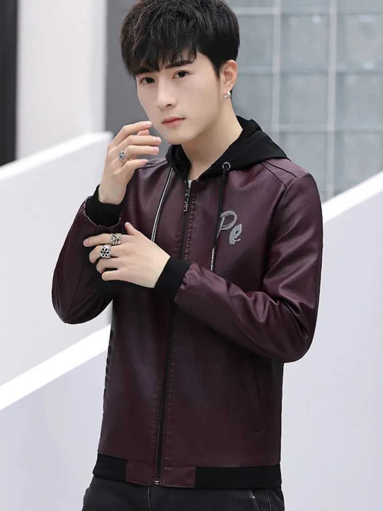 Кожаная куртка 2019 Новая мужская кожаная Осенняя мода приталенная одежда вышивка