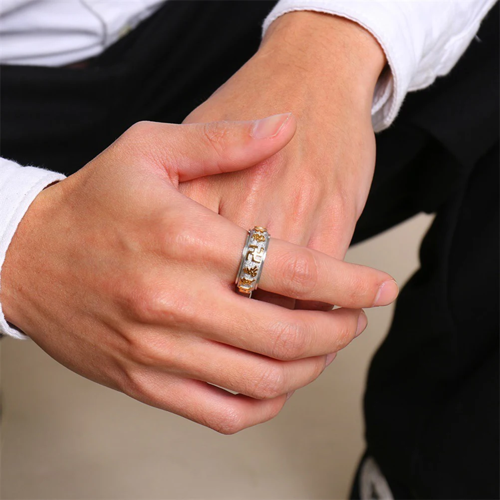 Вертушка буддийское религиозное кольцо титановое стальное на палец буддистское