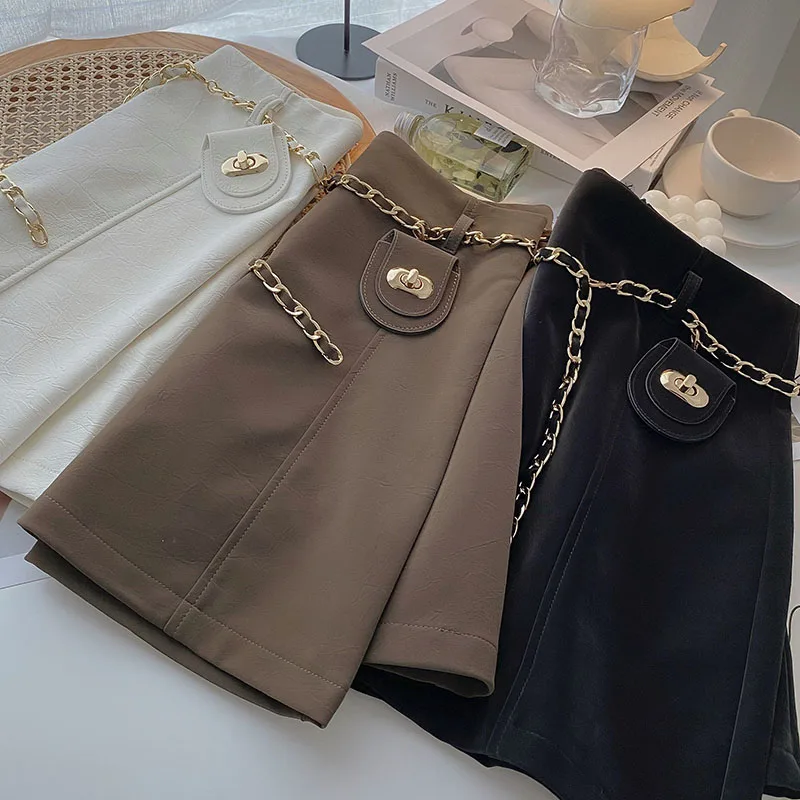 

Женская джинсовая юбка, черная трапециевидная юбка с металлической цепочкой, с высокой талией, на молнии, 2021