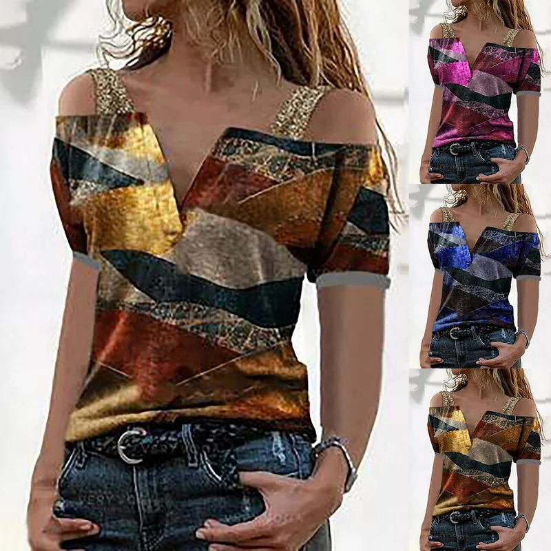 

Женская футболка с коротким рукавом и V-образным вырезом, в стиле ретро