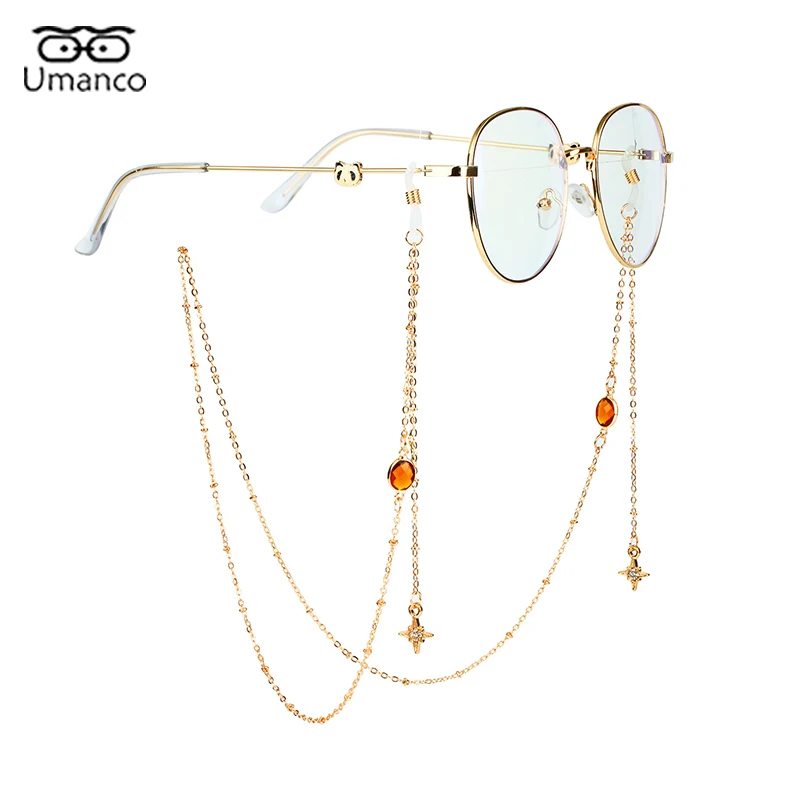 Elegant Sunglasses Chain for Women Emerald Crystal Star Pendant Anti-slip Glasses Chains Lanyard Gold Hang Neck Eyewear Charms images - 6