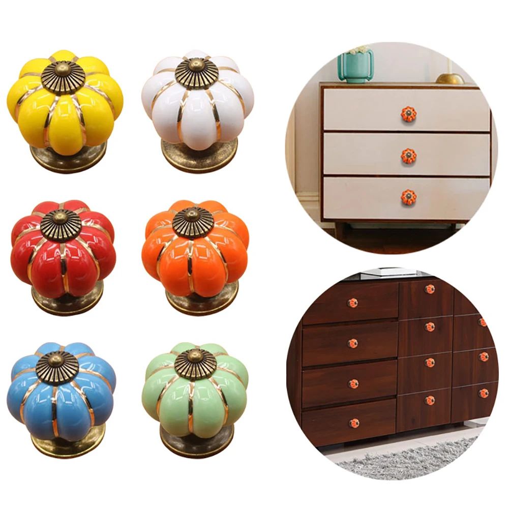

European Style Featured Design Pumpkin Cartoon Pastoral Modern Minimalist Cabinet Drawer Handle Ceramic Handle Seven Colorful