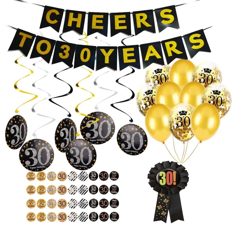 

30th 40th 50th 60th Adults Birthday Decorations Birthday Sticker Labels Adult Gold Black birthday 30 40 50 60 Year Birthday