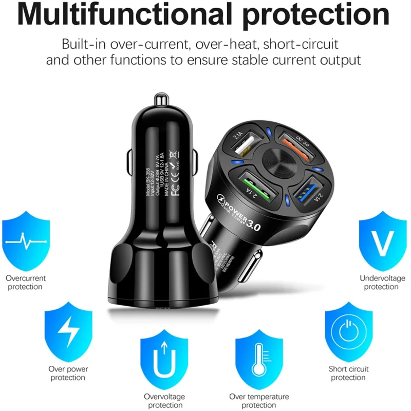 4 ports usb car charge 48w quick 7a fast charging for iphone 11 xiaomi huawei mobile phone charger adapter in car interior parts free global shipping
