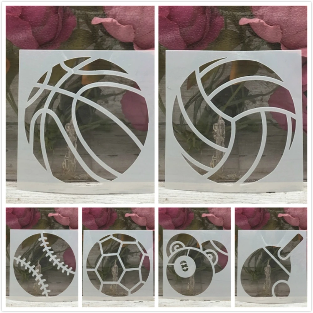 6 шт. 10*10 см спортивные мячи Баскетбол DIY слойные трафареты настенная живопись