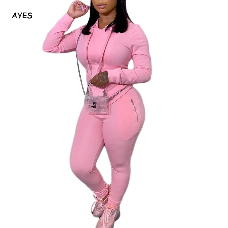 

Womens Autumn 2 Piece Set Sweatsuit Pink Color Tracksuit Sweat Suits Long Sleeve Hoodies Pants Suit Lady Sportswear Leisure Suit