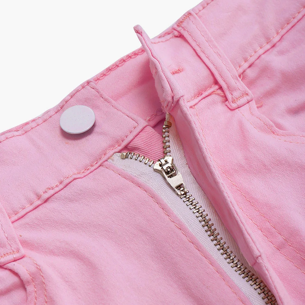 

2021 Summer Women's Solid Color Slim Pocket Shorts Fashion Raw Edge jean shorts