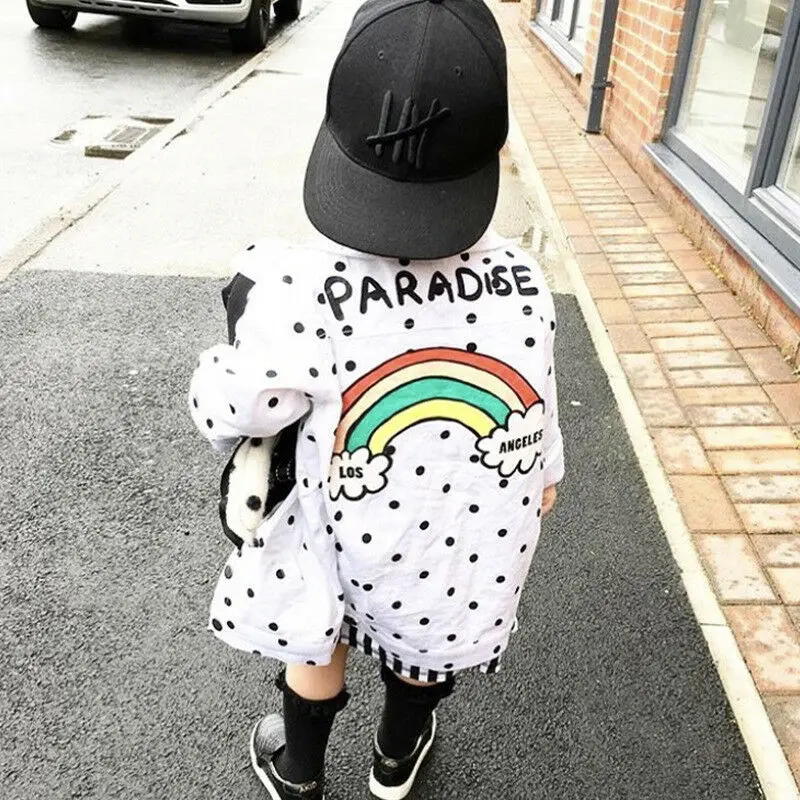 

Little Girls Stylish Rainbow Spring Autumn Shirts Girl Dot Jackets Toddler Children Baby Kids Shirt Clothes 2-7T