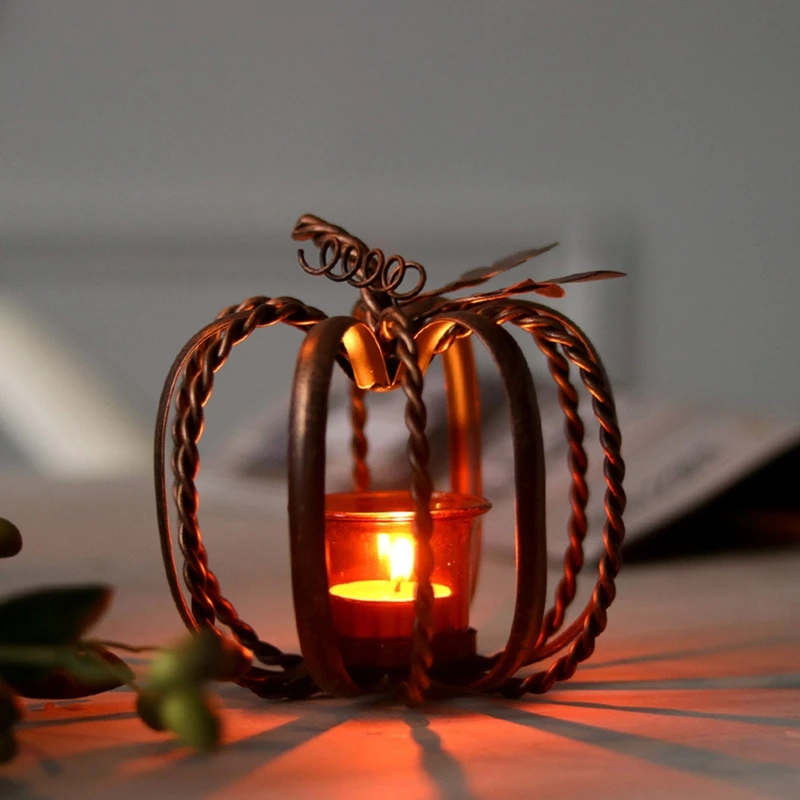 

Metal Pumpkin Candle Holder Fall Halloween Festival Home Decor Accessories R9JC