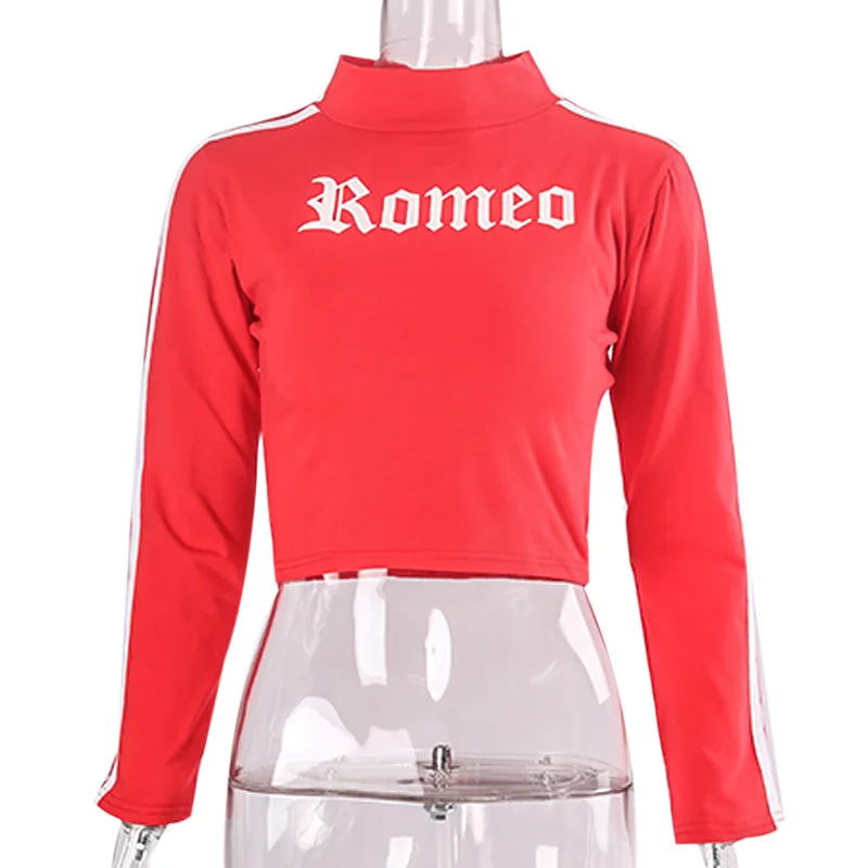 

Spring And Autumn Fashion Street Trend Women's Letter Print Half High Neck Short Navel Long Sleeve Slim Casual T-shirt