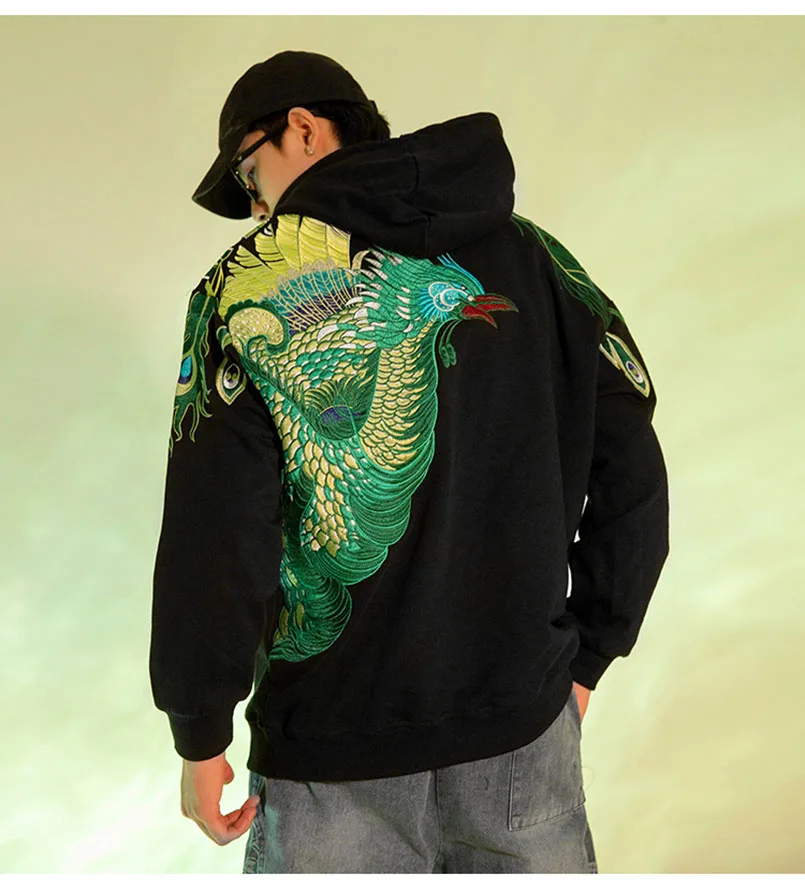 Мужская толстовка с вышивкой павлина Весенняя Толстовка в стиле хип-хоп большие