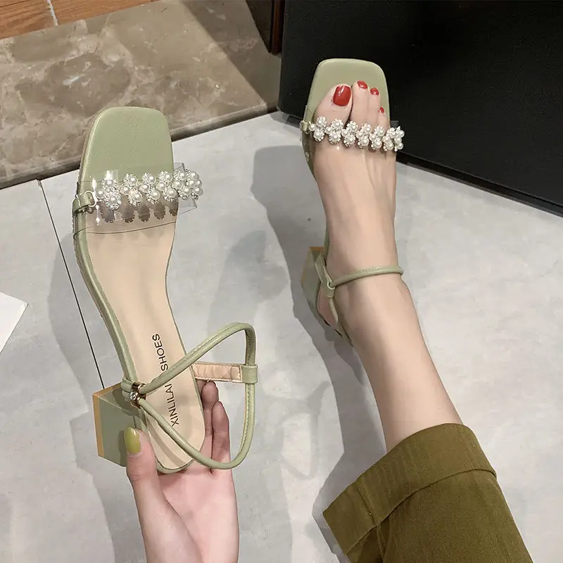 2021 новый сезон: весна-лето Босоножки в форме лодочки жемчужными блестками по