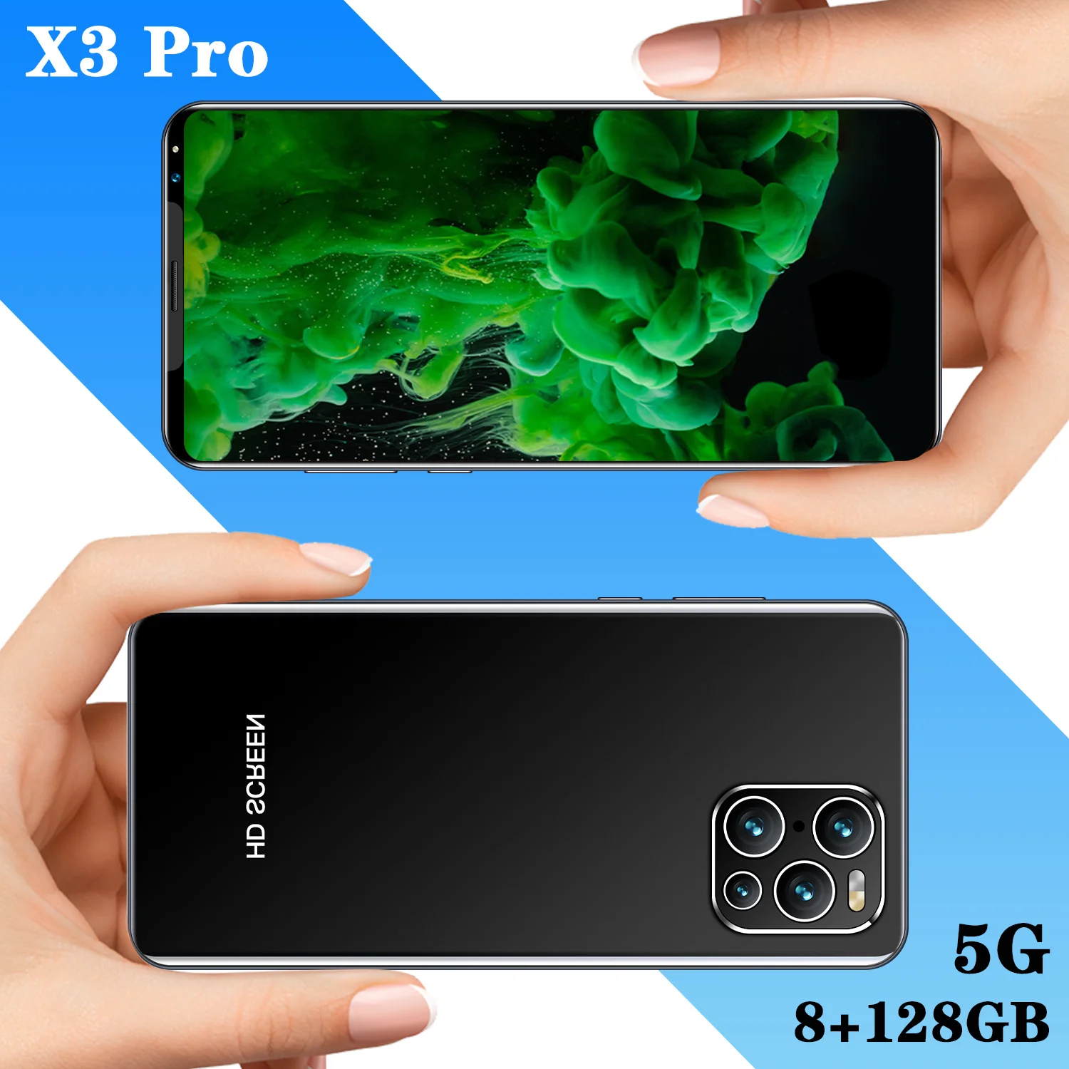 

Cheap Phone 5.5 Inch X3 Pro Andriod 10.0 Fingerprint ID 8GB RAM 128GB ROM Cell Phone 1440*3040 Black Blue White Smart Phone
