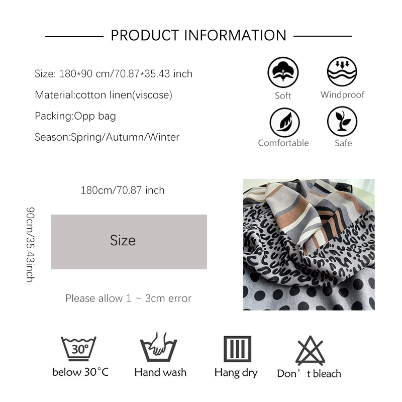 

Luxury Cotton Long Scarf Hijab for Women Leopard Dot Shawl Bandana Muslim Headkerchief Scarves Foulard Soft Viscose Muffle 2021