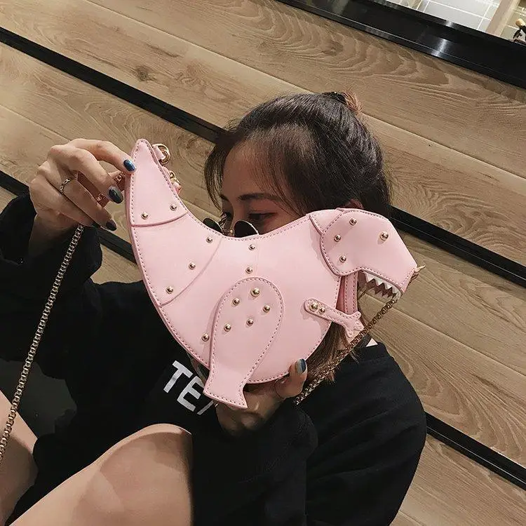 Тренд моды 3D динозавр дизайн заклепки искусственная кожа девушка цепи кошелек
