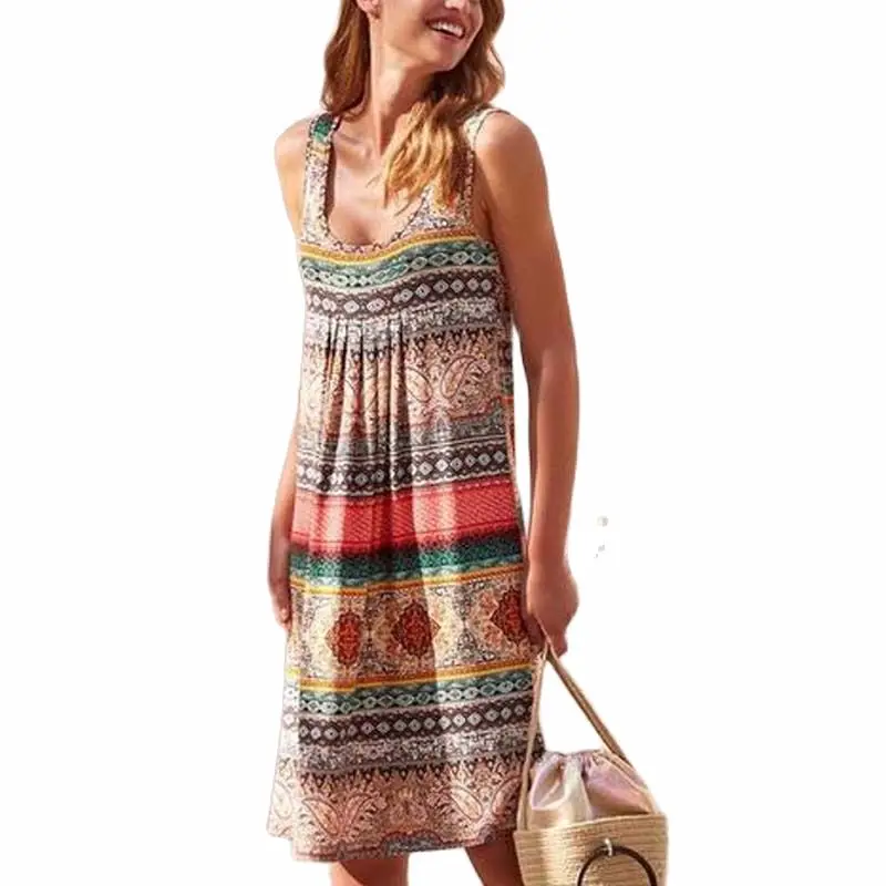 

Новинка лета 2021, женское платье без рукавов с круглым вырезом и принтом