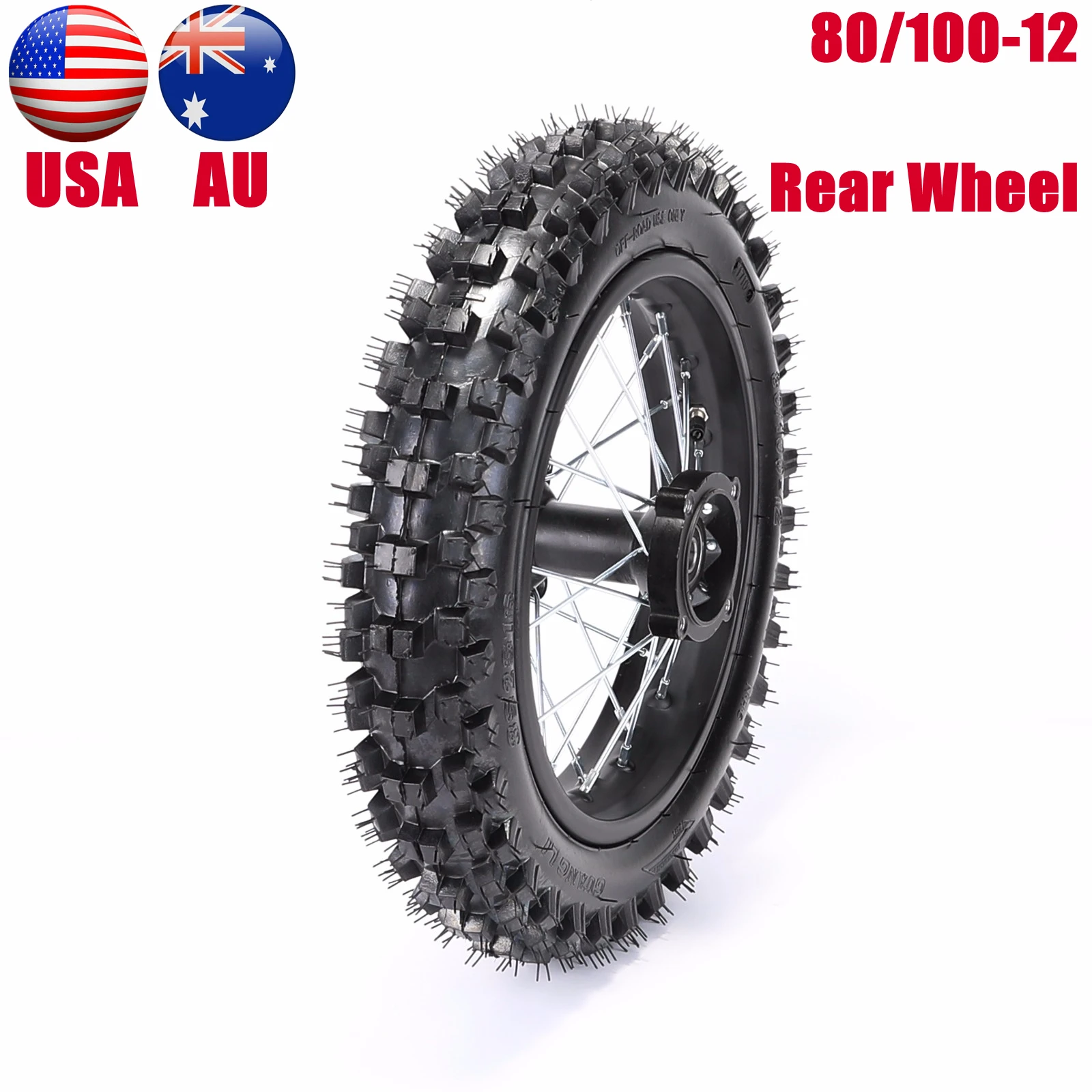 

TDPRO Motorcycle Tyre 15mm Axle 80/100-12" Complete Front Wheel Tire 1.85*12 Rim For 70cc,90cc,125cc,140cc Pit Dirt Monkey Bike