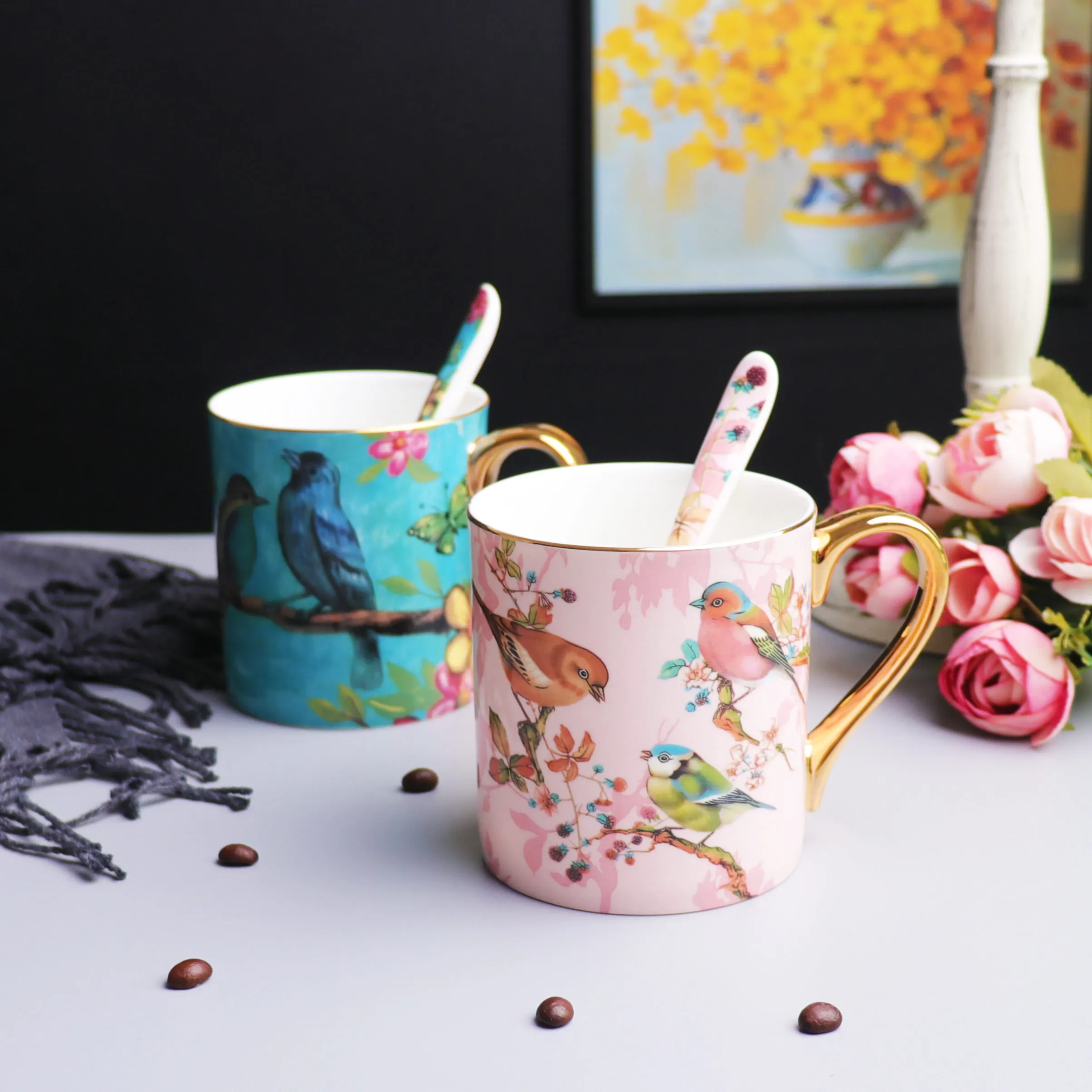 

Creative Coffee Mugs Handgrip Spoon Included Tea Water Cup Milk Party Teacup Drinkware Home Decoration Accessories